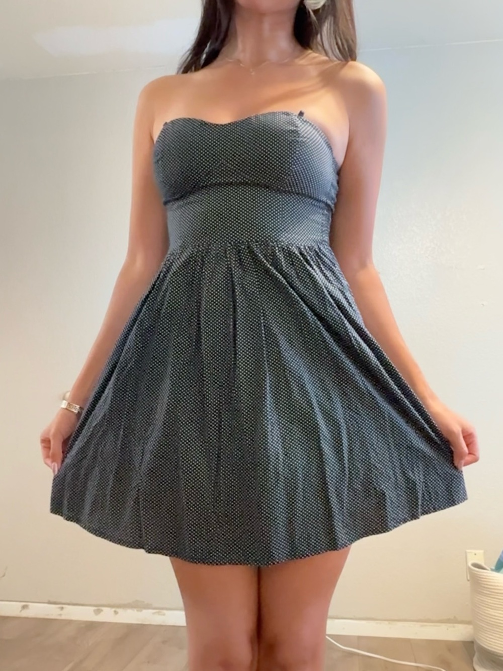 Strapless Black Polka Dot Mini Dress